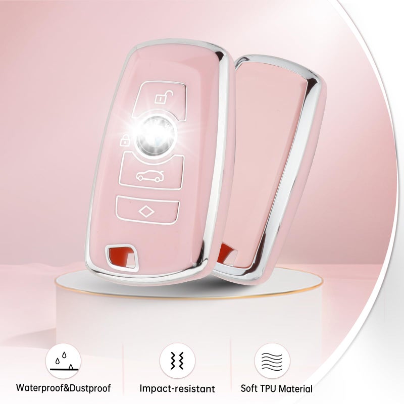 YO&YOYE for BMW Key Fob Cover with Keychain, Pink Soft TPU Key Case Protection Fit for BMW 2 5 6 7 X1 X2 X3 X5 X6 Series - Image 3